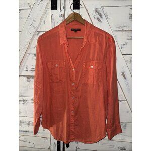 Woman's, Sz Lg, Tommy Bahama 100% Linen Button Up Top, Coral, Roll-Tab Sleeve